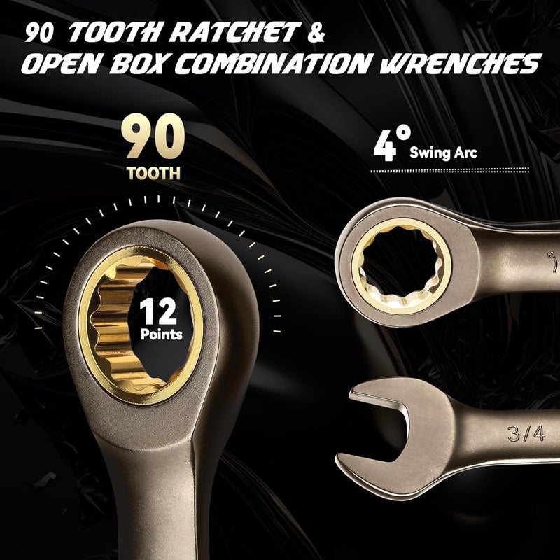 DISEN 13pcs 90-Teeth Ratchet Wrenches Set, Fixed Head Metric Ratcheting Wrench Set 6, 8, 9, 10, 11, 12, 13, 14, 15, 16, 17, 18, 19MM, Cr-V Constructed, Nickel Plating with Organizer - Image 2